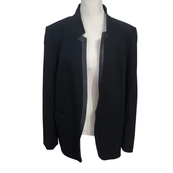 EUC Escada Black Leather Trim Wool Blend Babaasi Blazer - Picture 1 of 10